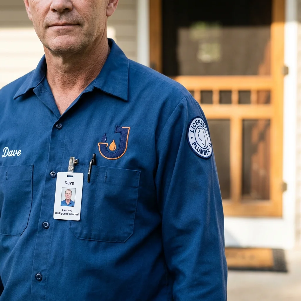 Licensed plumber showing ID badge in Bloomingdale, IL