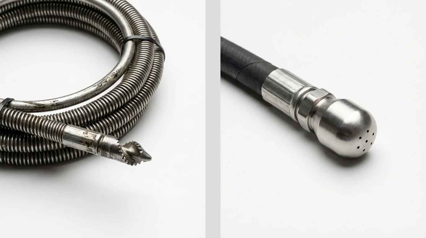 Drain snake cable and hydro jetting nozzle used for drain cleaning in Bloomingdale, IL