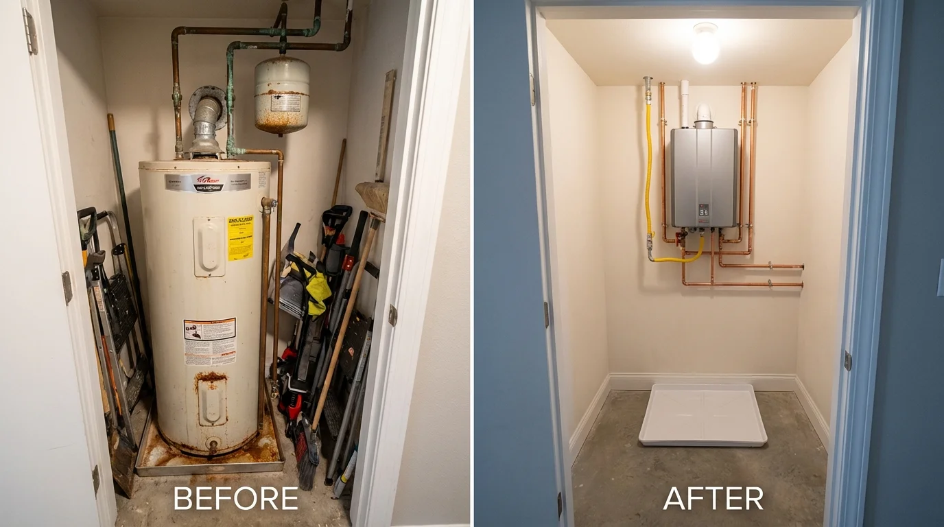 Tank water heater versus wall-mounted tankless unit comparison for Bloomingdale, IL homeowners